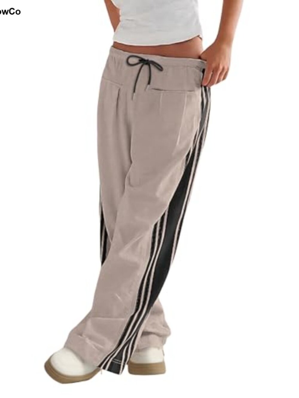 Wide Leg Track Pants Side Striped Drawstring Baggy Palazzo with Pockets